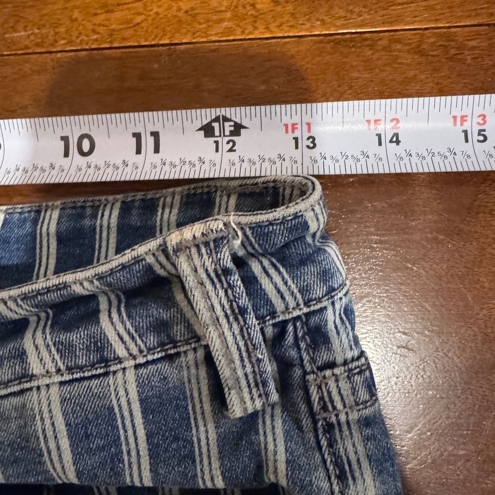 Rock & Roll Denim Pin Striped Flare Leg Raw Hem Denim Jeans 25x32 Western/Y2k - Picture 3 of 9